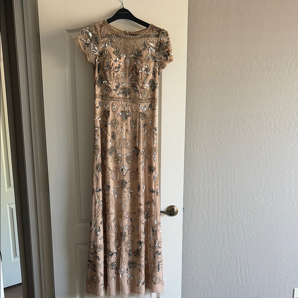 Beaded Blush Maxi Dress with Silver Embellishment